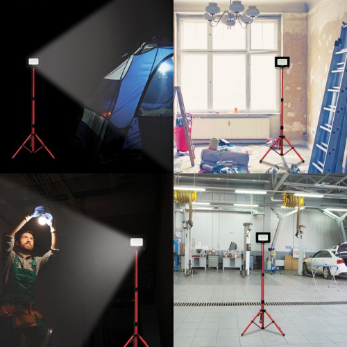Foco de trabajo LED SMD IP65 50W negro 4000K con trípode y cable de 3m WAINGRO + TRÍPODE