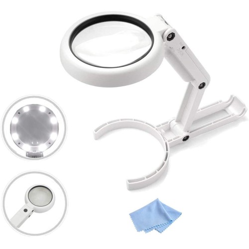 Lámpara de mano o de mesa de 8 LED con lente 5X / 11X