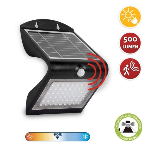 Aplique LED de 4 W (500 lm) con carga solar y sensor de movimiento COLOMBA