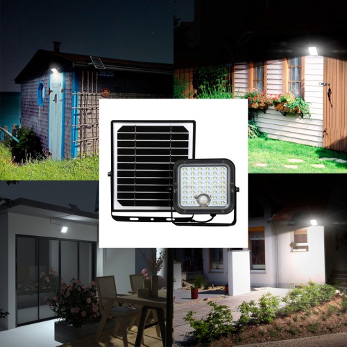 Foco LED con detector de presencia y panel solar remoto CUBE 1.500 lm