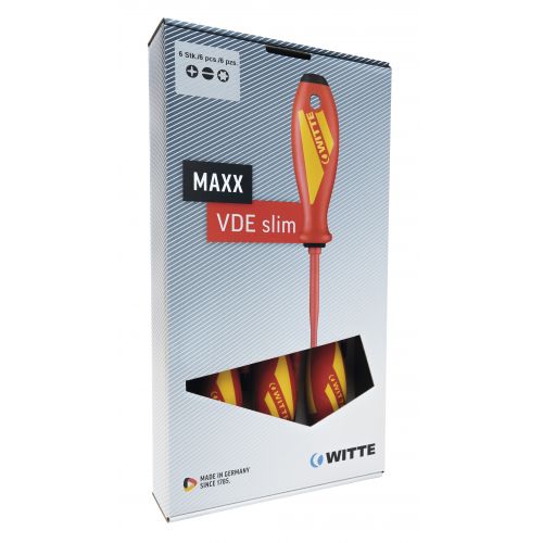 Juego de 6 destornilladores aislados con varilla reducida MAXX VDE Slim (PL + PH)