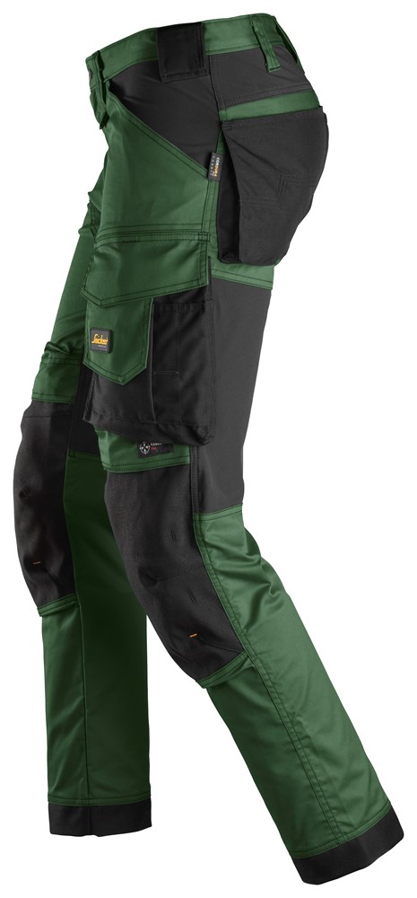6341 Pantalones largos de trabajo elásticos AllroundWork Slim Fit color verde forestal/ negro