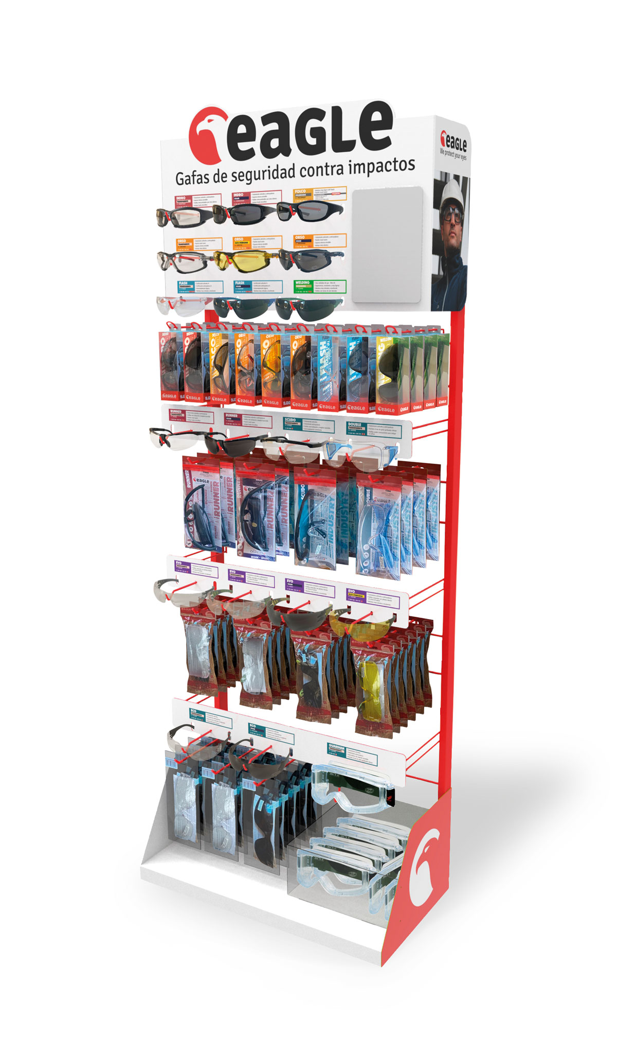 Expositor de suelo gama completa gafas seguridad (20 posiciones)