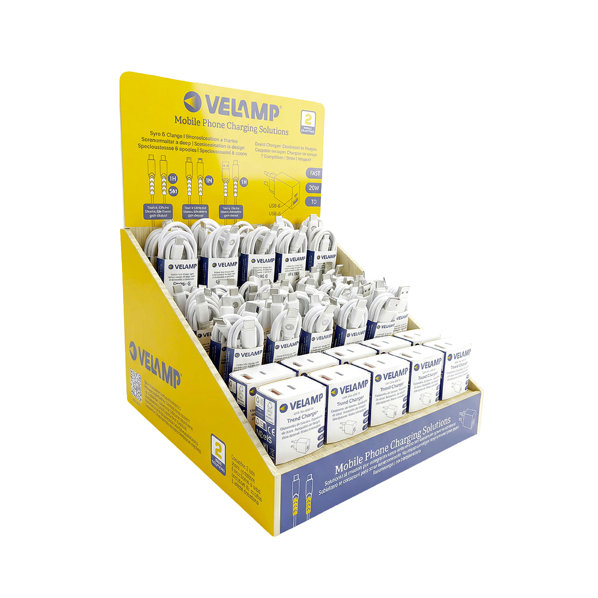 Expositor sobremesa con cargadores y cables (50 piezas)