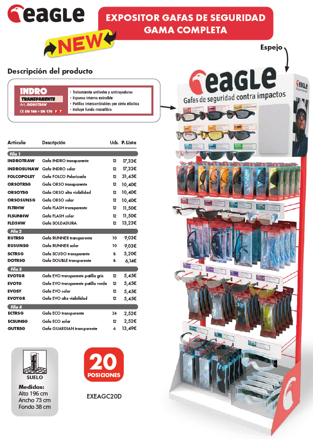 Expositor de suelo gama completa gafas seguridad (20 posiciones)