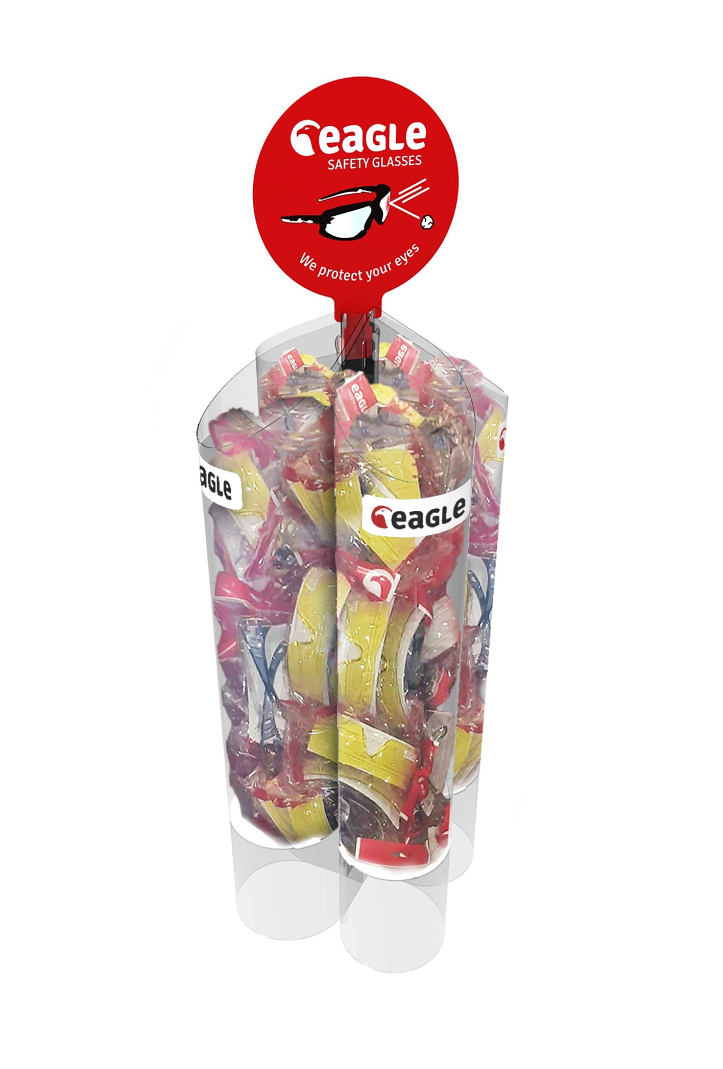 Expositor de suelo 4 divisiones transparentes con cartela