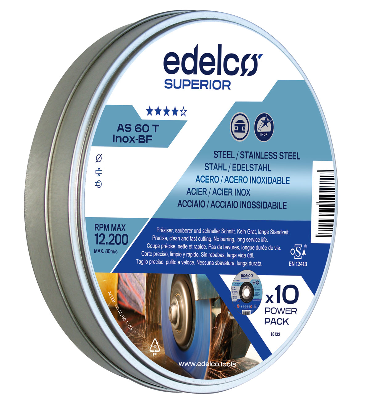Lata Power-Pack con 10 discos de corte metal AS 60 T INOX (115 mm)