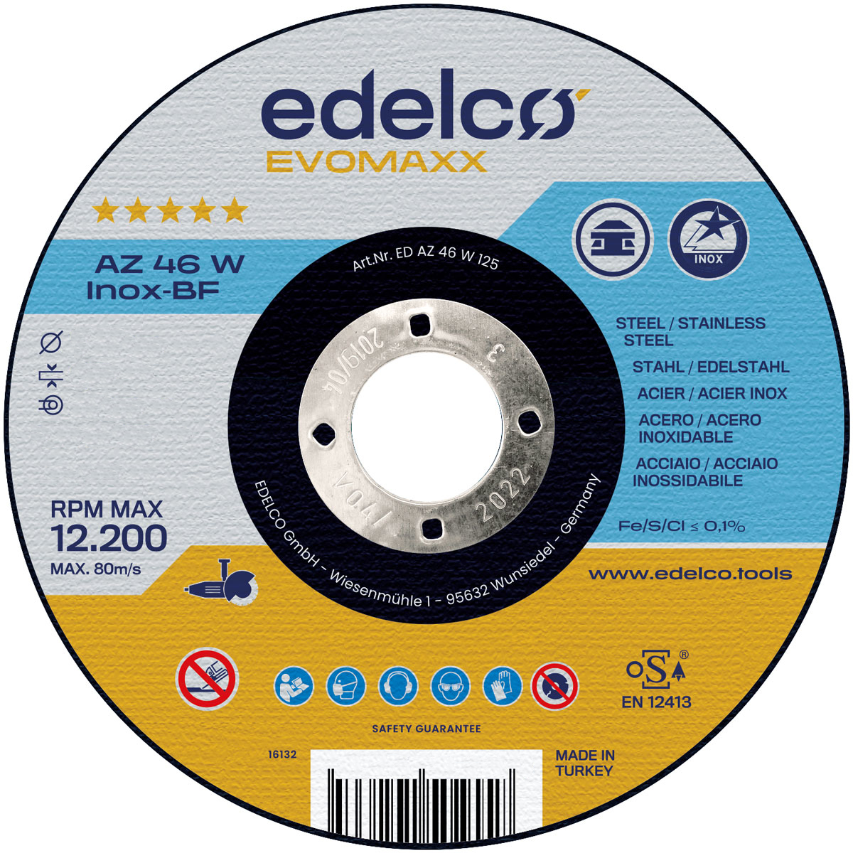 Disco de corte metal AZ 46 W INOX (115 mm)