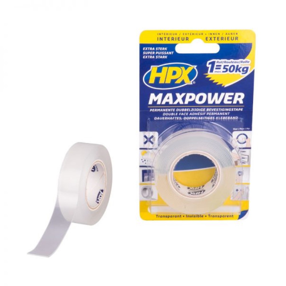 Cinta doble cara Max Power transparente (19mm x 2m)