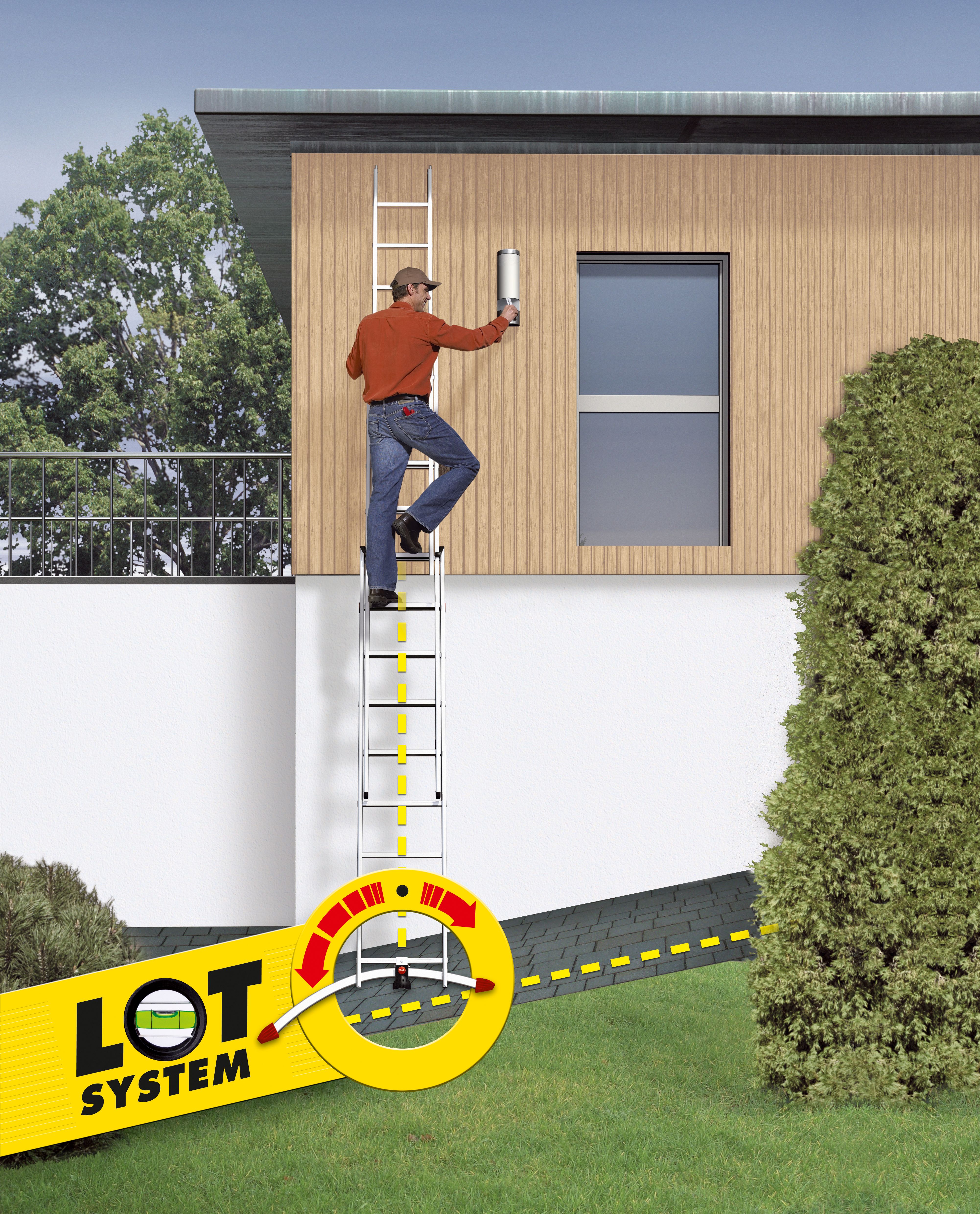 Escalera combinada de 3 tramos con estabilizador curvo ProfiLOT