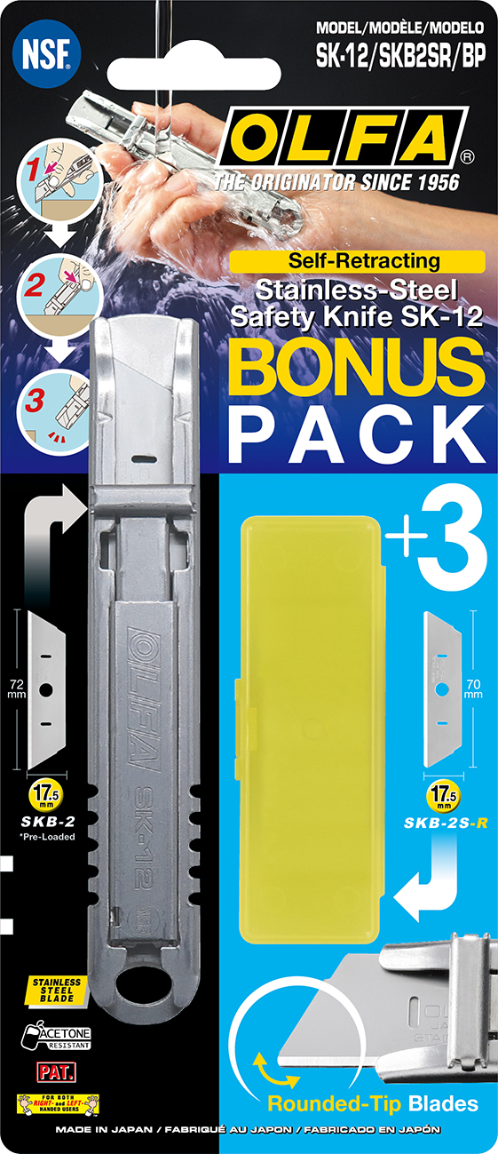 Cúter de seguridad de acero inoxidable SK-12 con 3 cuchillas SKB-2S-R