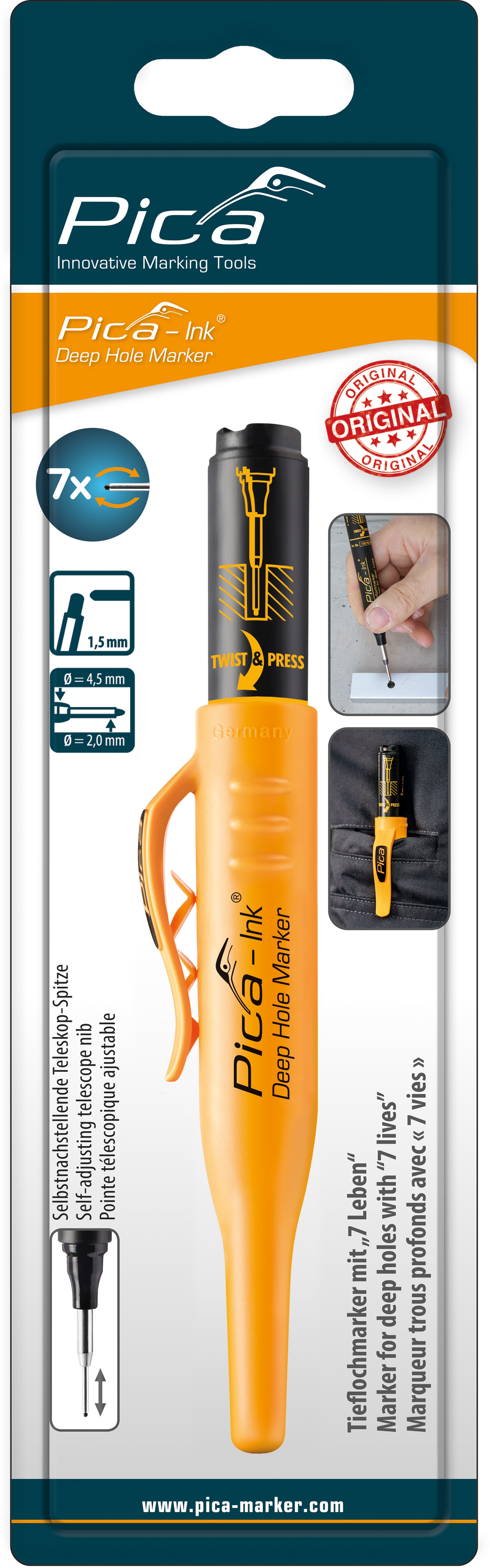 Marcador permanente de tinta para agujeros profundos Ink (Negro) en blister