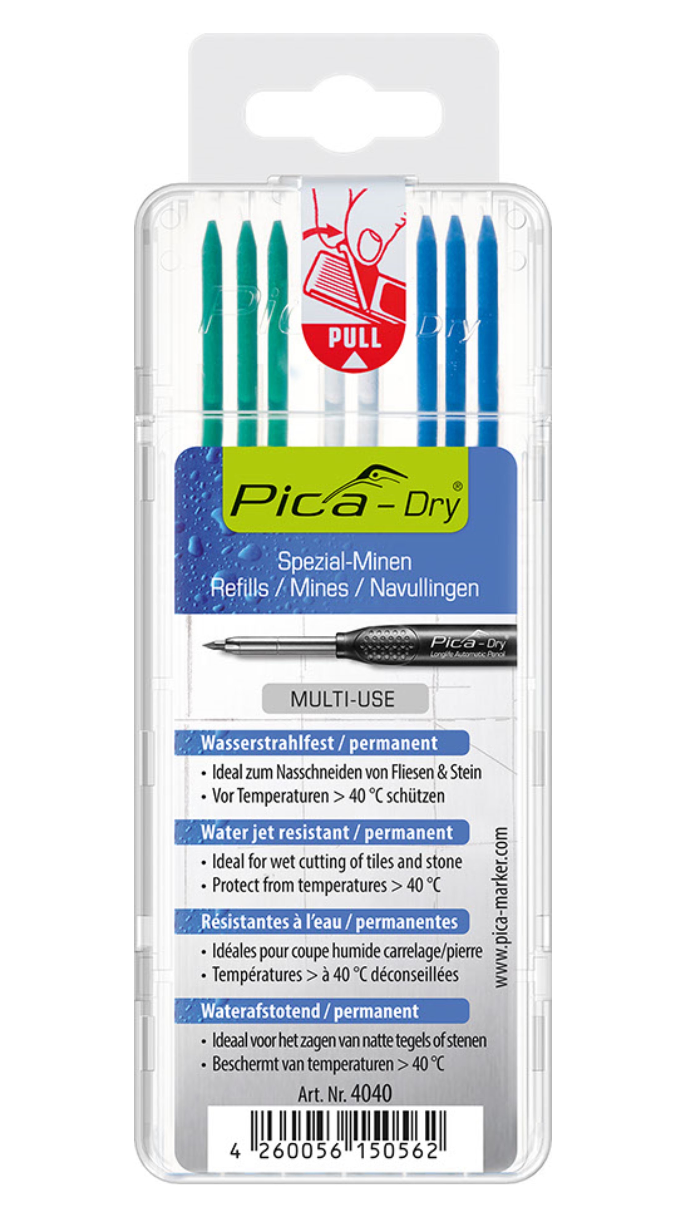 Estuche 8 minas Dry en blíster Verde, Blanco, Azul