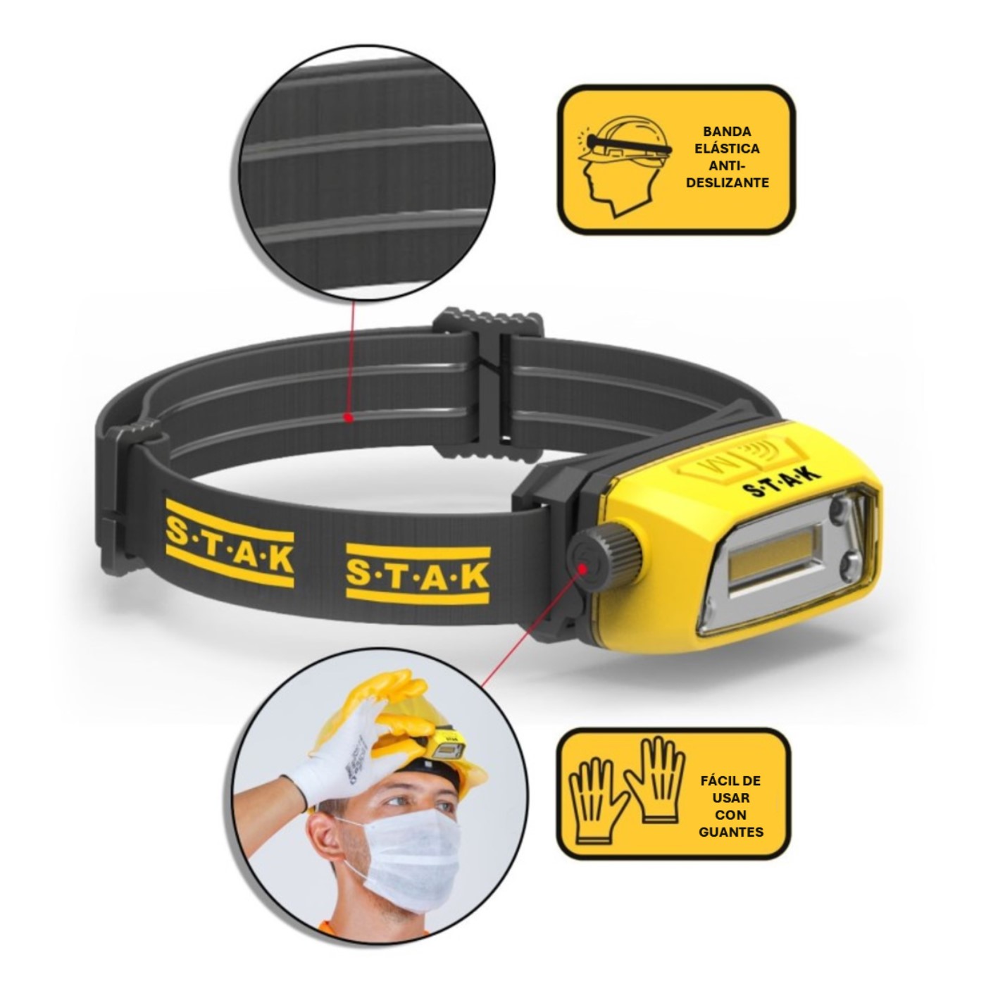 Linterna frontal profesional LED recargable 300 lm con sensor manos libres LASER