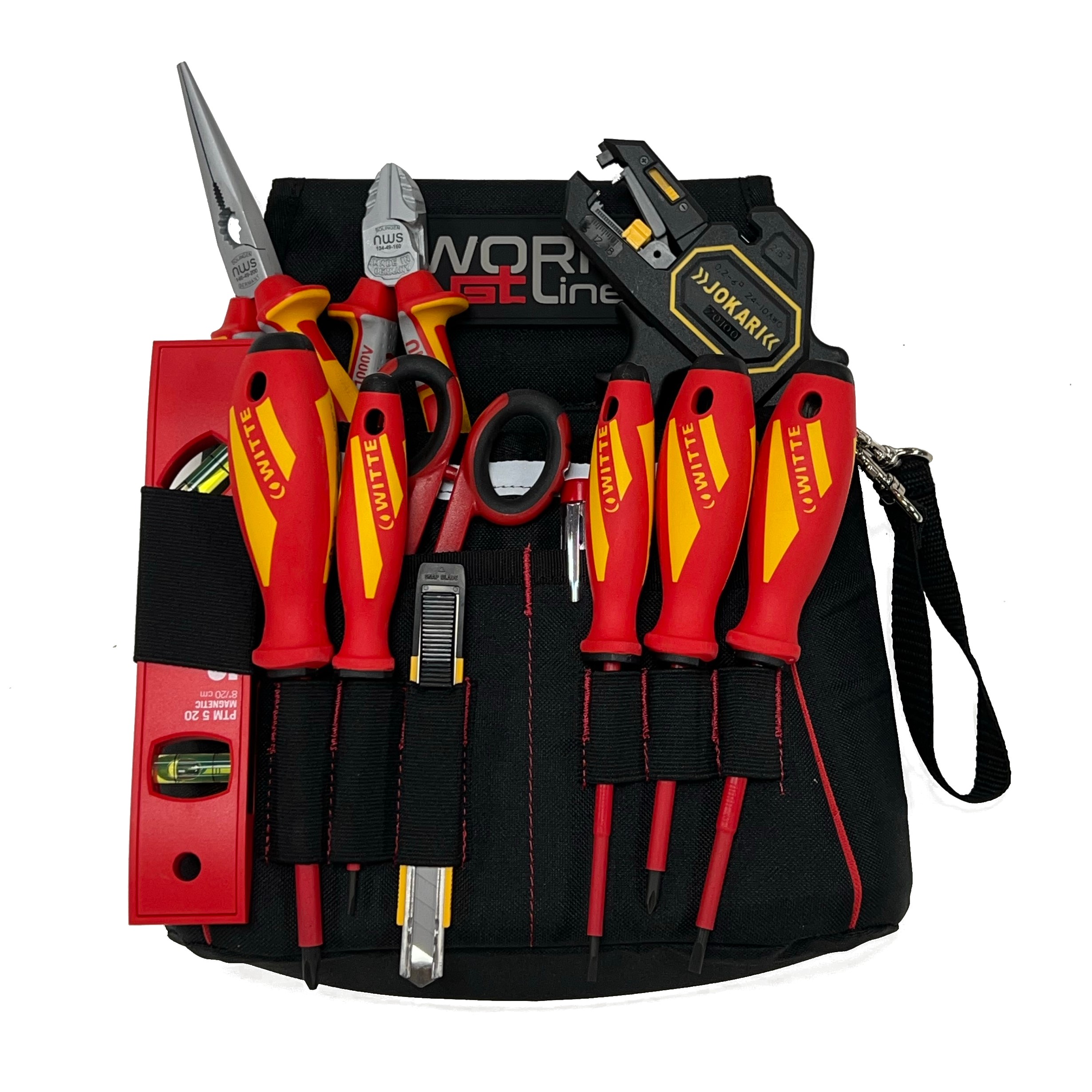 Cartuchera con cinturón y herramientas para electricistas