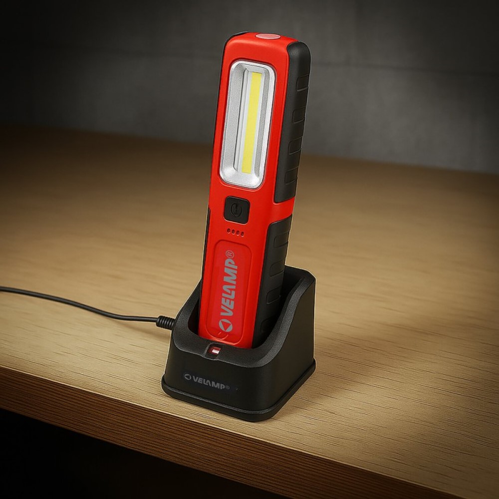 Luz de trabajo FONZIE 500 lúmenes con base de carga (LED + UV + linterna)