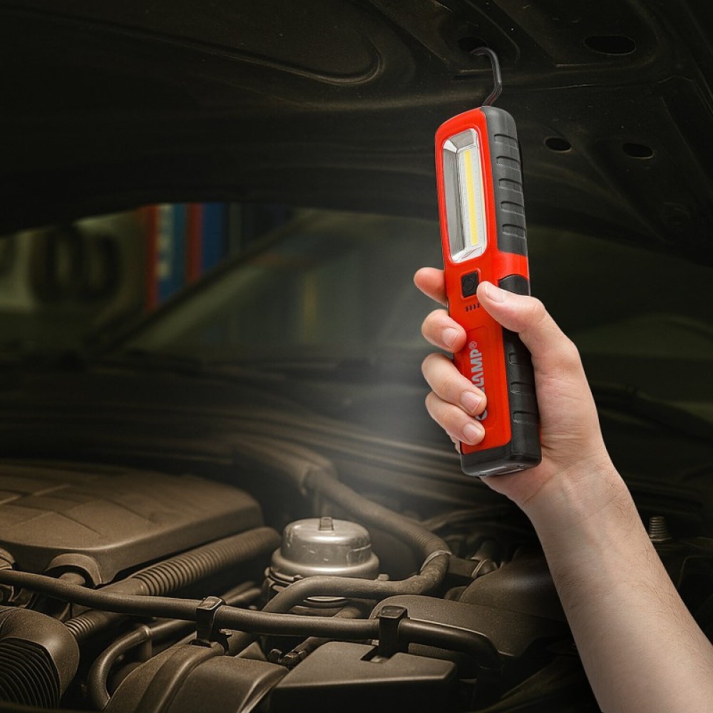 Luz de trabajo FONZIE 500 lúmenes con base de carga (LED + UV + linterna)