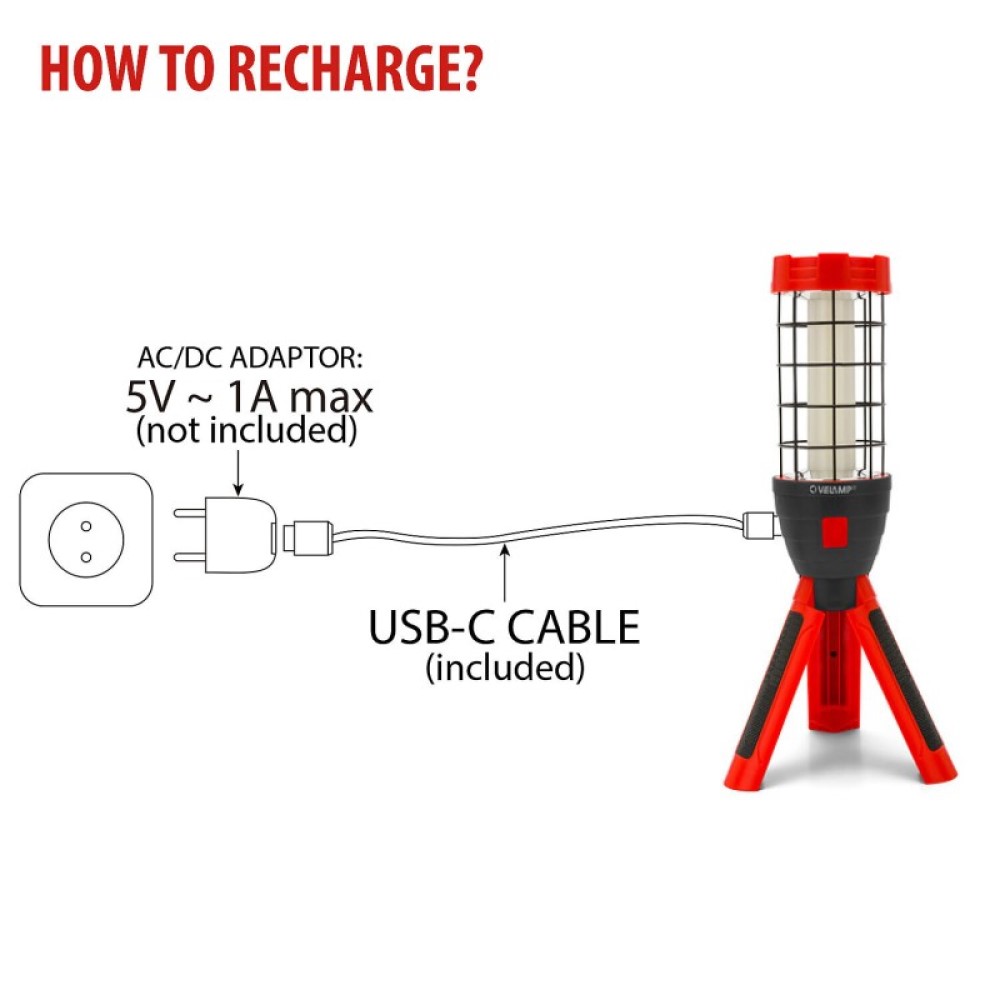Luz de trabajo recargable PAUL 800 lúmenes en mini trípode