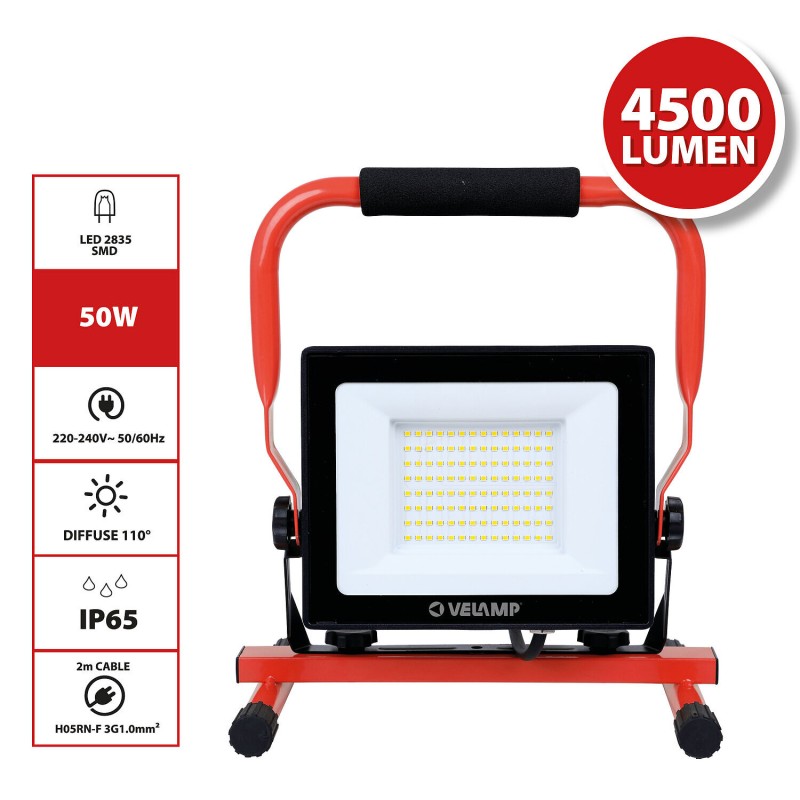 Luz de trabajo LED SMD WAINGRO 50W con soporte de tierra y cable de 2m IP65