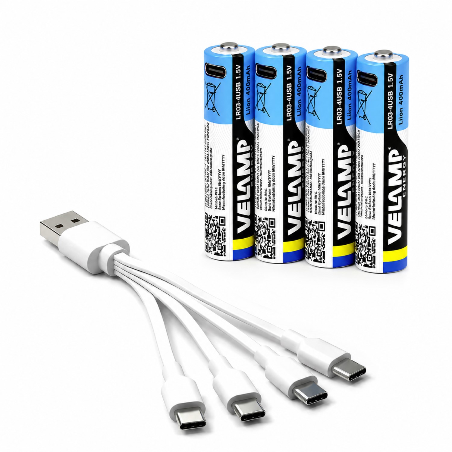 Pack de 4 pilas AAA litio recargables USB-C 400mAh