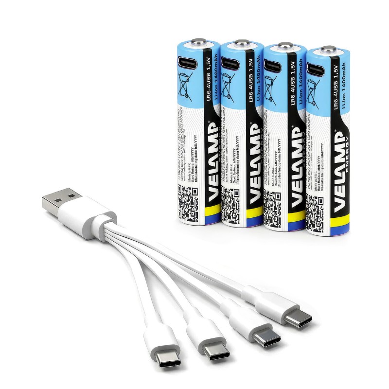 Pack de 4 pilas AA litio recargables USB-C 1400 mAh