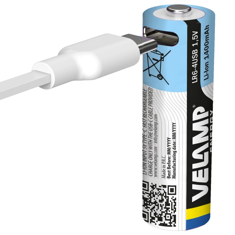Pack de 4 pilas AA litio recargables USB-C 1400 mAh