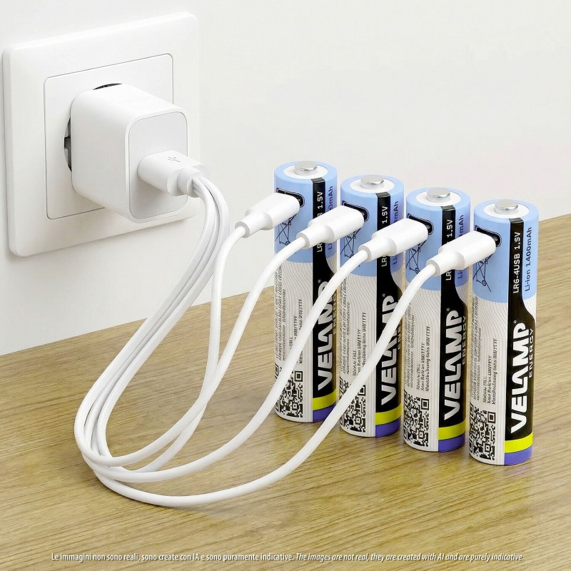 Pack de 4 pilas AA litio recargables USB-C 1400 mAh
