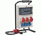 Distribuidor de corriente portátil IP44 para uso en obra y pemanente en exteriores con interruptor de protección FI, enchufes CEE 2x32A + 1x16A