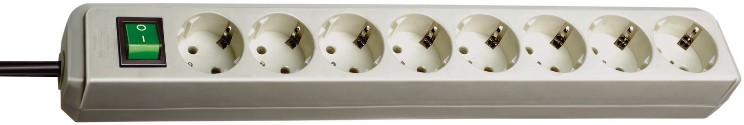Base múltiple Eco-Line gris claro con interruptor (8 tomas y 3 m)
