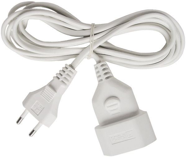 Alargador eléctrico IP20 H03VVH2-F 2x0,75 de 5 m (Blanco) con clavija y toma tipo euro