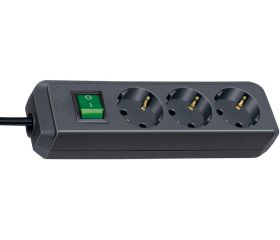 Base múltiple Eco-Line negra con interruptor (3 tomas y 1.5 m)