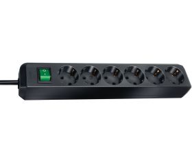 Base múltiple Eco-Line negra con interruptor (6 tomas y 1.5 m)