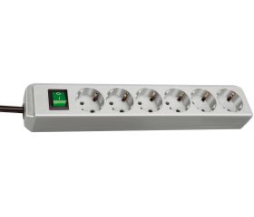 Base múltiple Eco-Line gris claro con interruptor (6 tomas y 1.5 m)