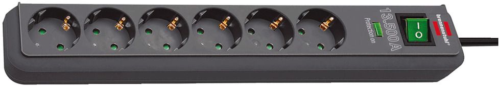 Base múltiple con protección contra sobretensión Eco-Line (color antracita, 6 tomas y 1.5 m)