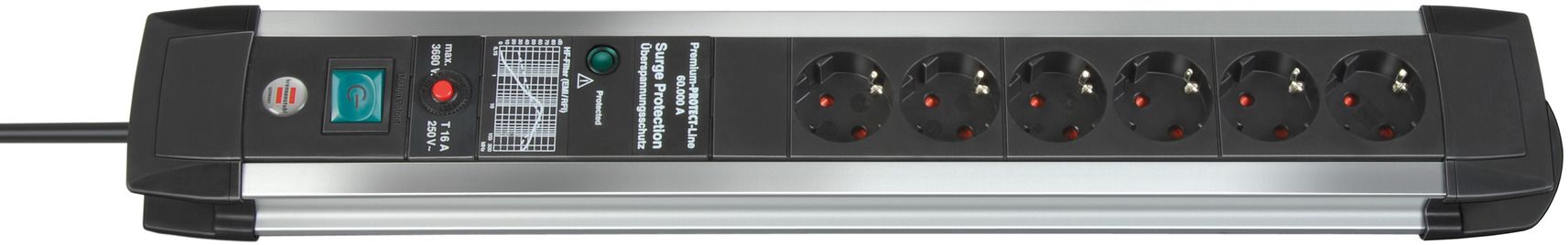 Base múltiple con protección contra sobretensión Premium-Protect-Line (6 tomas)