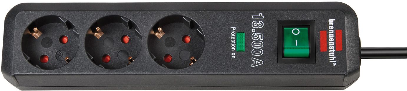 Base múltiple con protección contra sobretensión Eco-Line (color antracita, 3 tomas y 1.5 m)