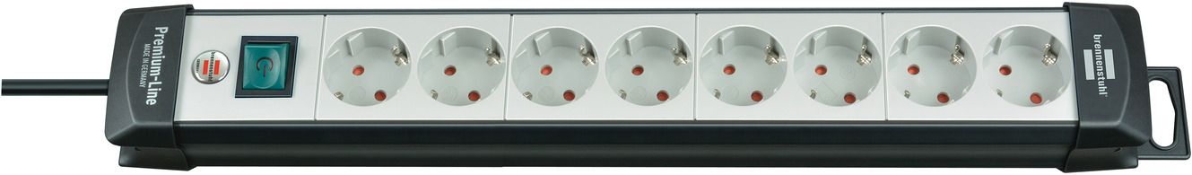 Base múltiple Premium-Line gris claro/ negra con varias posibilidad de instalación y fijación (8 tomas y 5 m)