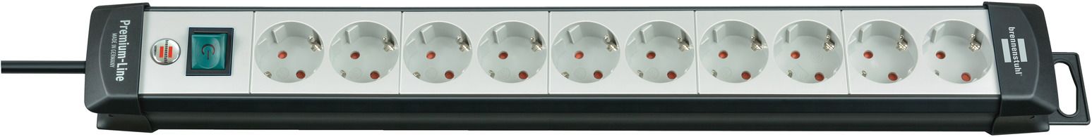 Base múltiple Premium-Line gris claro/ negra con varias posibilidad de instalación y fijación (10 tomas y 3 m)