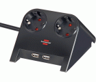 Base múltiple de sobremesa con 2 tomas y 2 puertos USB (color negro)
