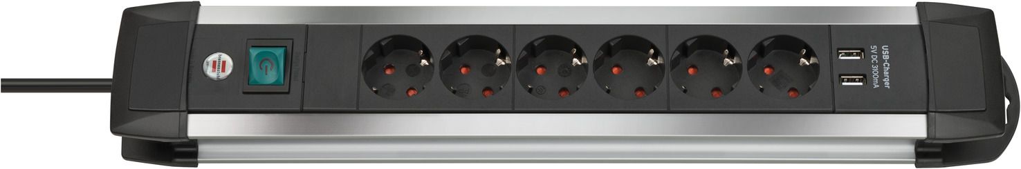 Base múltiple Premium-Alu-Line (6 tomas + 2 puertos USB )