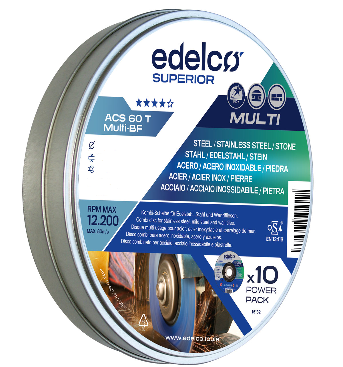 Lata Power-Pack con 10 discos de corte metal ACS 60 T MULTI (115 mm)