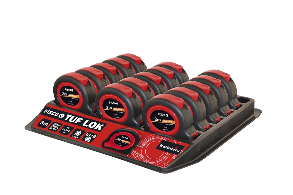 Flexómetro clase II a prueba de impactos TUF-LOK (3x13) en mm y bandeja con 45 uds.