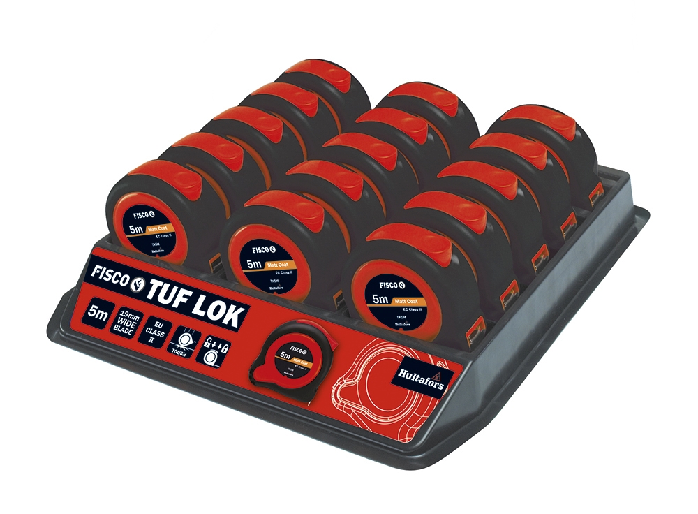 Flexómetro clase II a prueba de impactos TUF-LOK (5x19) en mm y bandeja con 30 uds.