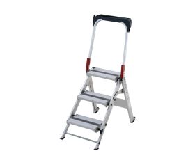 Taburete profesional plegable de aluminio EN 14183 con barandilla y ruedas