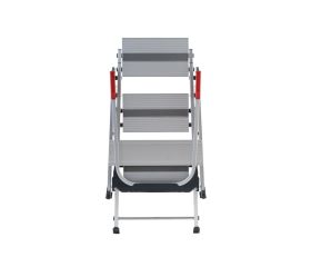 Taburete profesional plegable de aluminio EN 14183 con barandilla y ruedas