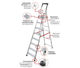 Escalera de tijera profesional Alu PRO con peldaño ancho