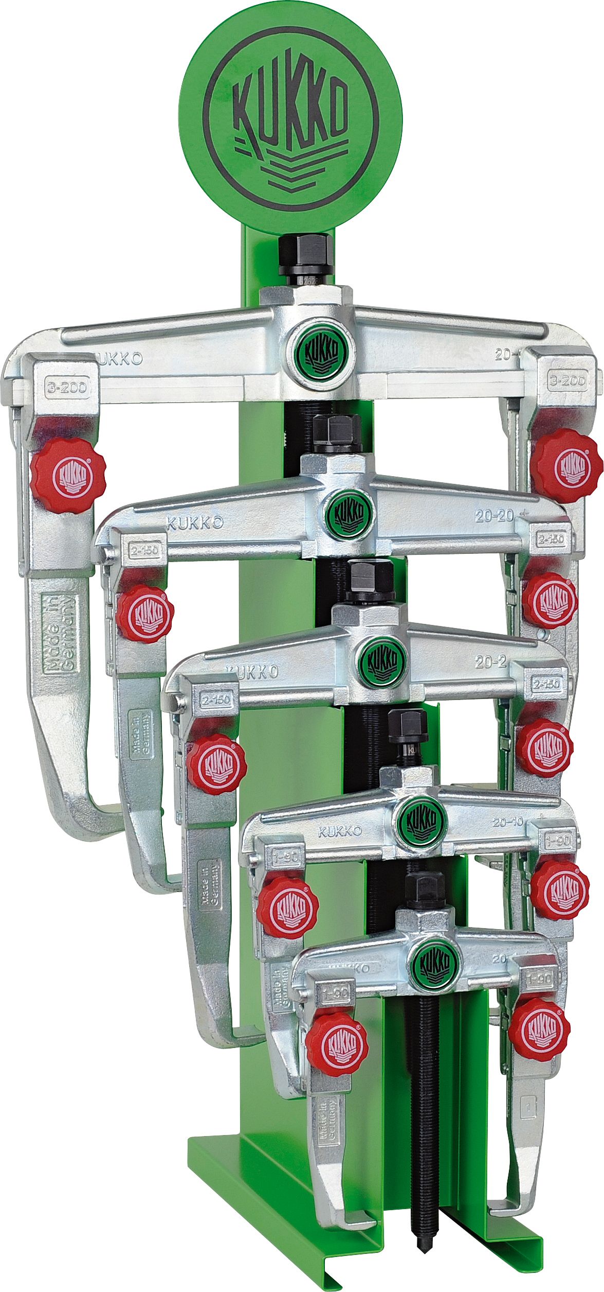 5 extractores de rodamientos con regulación rápida en caballete expositor