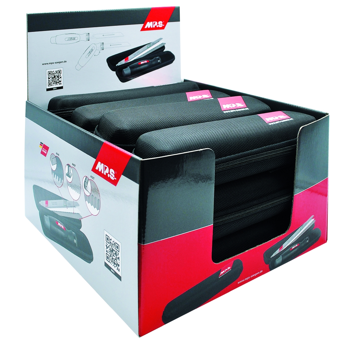 Expositor sobremesa de estuches sets de sierras de sable