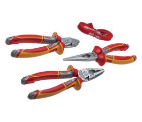 Juego de alicate universal de 180, alicate corte diagonal de 160 y alicate boca semiredonda recta de 205 Serie 49 VDE