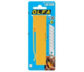 Pack de 30 cuchillas troceables plateadas de 18 mm en caja de plástico con clip